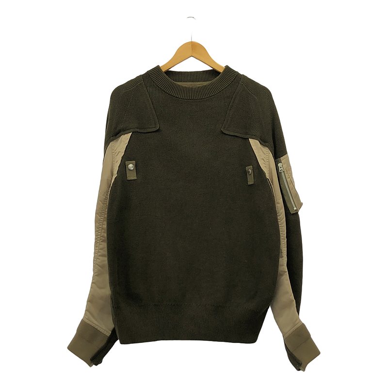 sacai / サカイ | 2022SS | MA-1 ドッキング コットンニット セーター | 3 | オリーブ / ベージュ | メンズ