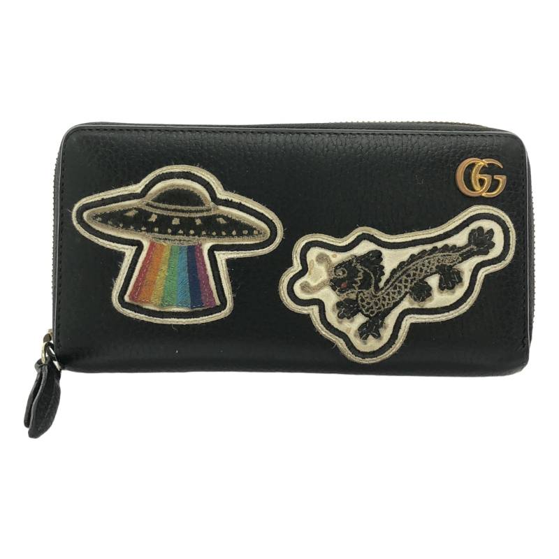 GUCCI / グッチ | UFO \u0026 火竜 / なめし革 ラウンドジッパー ロングウォレット | 黒いこと | メンズ