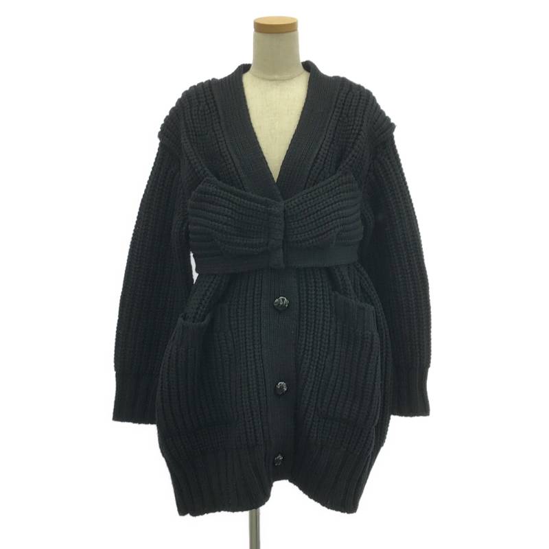 sacai プリーツ切替 ドッキングカーディガン サイドリボン プリーツ 2 sacai】Nylon Twill x Cotton Knit ドッキング カーディガン