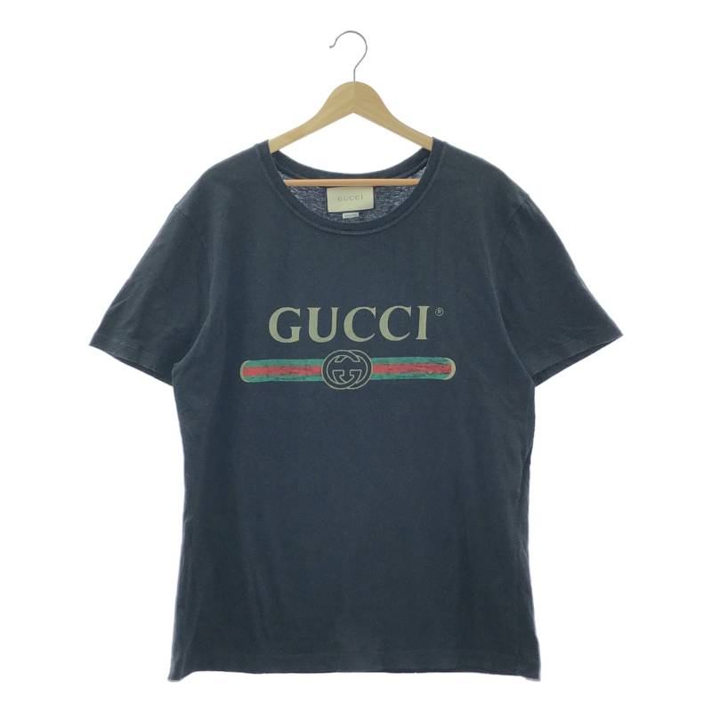 GUCCI / グッチ | ロゴタイプ ウォッシュドオーバーサイズ ティーシャツ | S | 黒いこと | メンズ メンズファッション-Tシャツ・カットソー