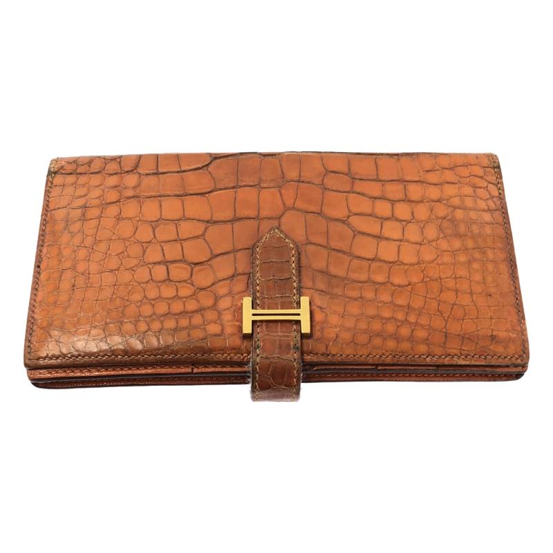 HERMES / エルメス | ベアン なめし革 クロコダイル ウォレット 銭入れ / ユニ一発やる / L目じるし | 赤銅色 | メンズ