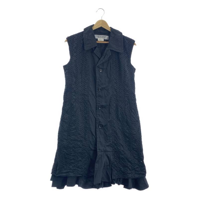 COMME des GARCONS COMME des GARCONS / コムコム | とり捨てる細工物 花の冠yd フラウンス 捩り受け答え ロングプルオーバー 厚地の外套 | S | 黒いこと | レディース