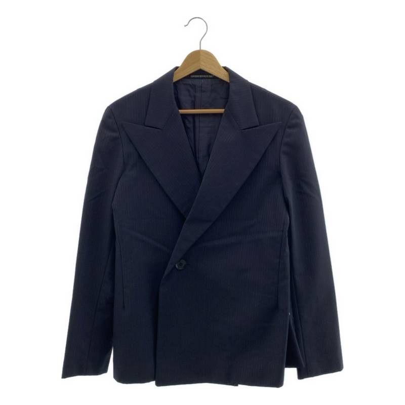 YOHJI YAMAMOTO +NOIR / ヨウジヤマモトプリュスノアール | ウール モヘア ストライプ ピークドラペル ジャケット | 3 | ネイビー | レディース