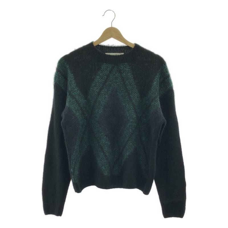 Christian Dior / クリスチャンディオール | カシミヤ シルク モヘア アーガイル柄 クルーネックニット | 34 | ブラック | レディース