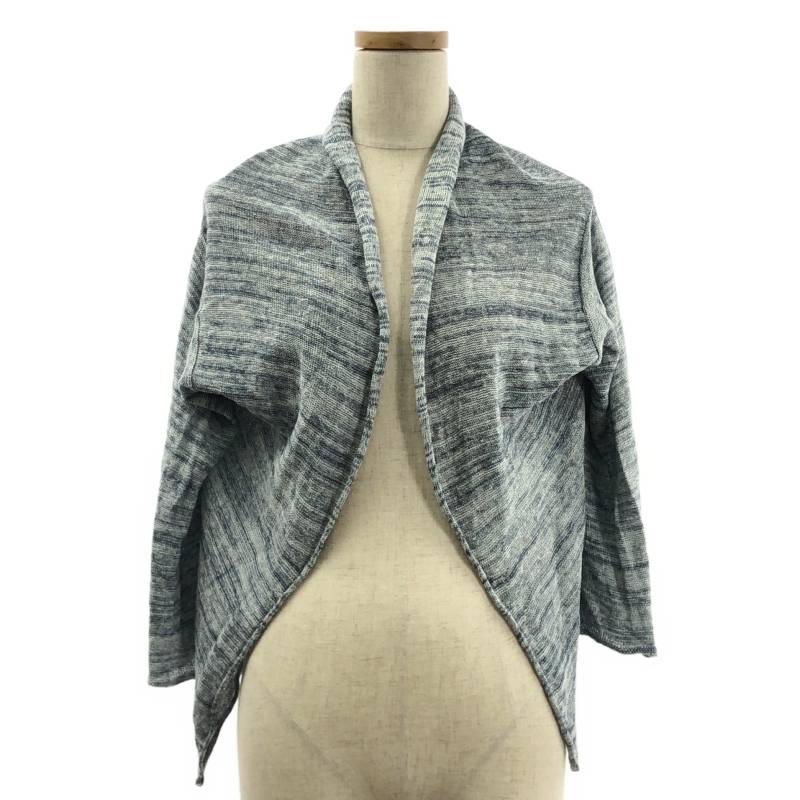 【美品】 DANIELA GREGIS / ダニエラグレジス | リネン ボタンレス ニット カーディガン | F | ネイビー/ホワイト | レディース