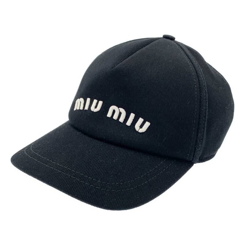 ミュウミュウ　miumiu ドリルベースボールキャップ　S キャップ　ブラック MiuMiu ミュウミュウ ベースボールキャップ ドリル ロゴ刺繍