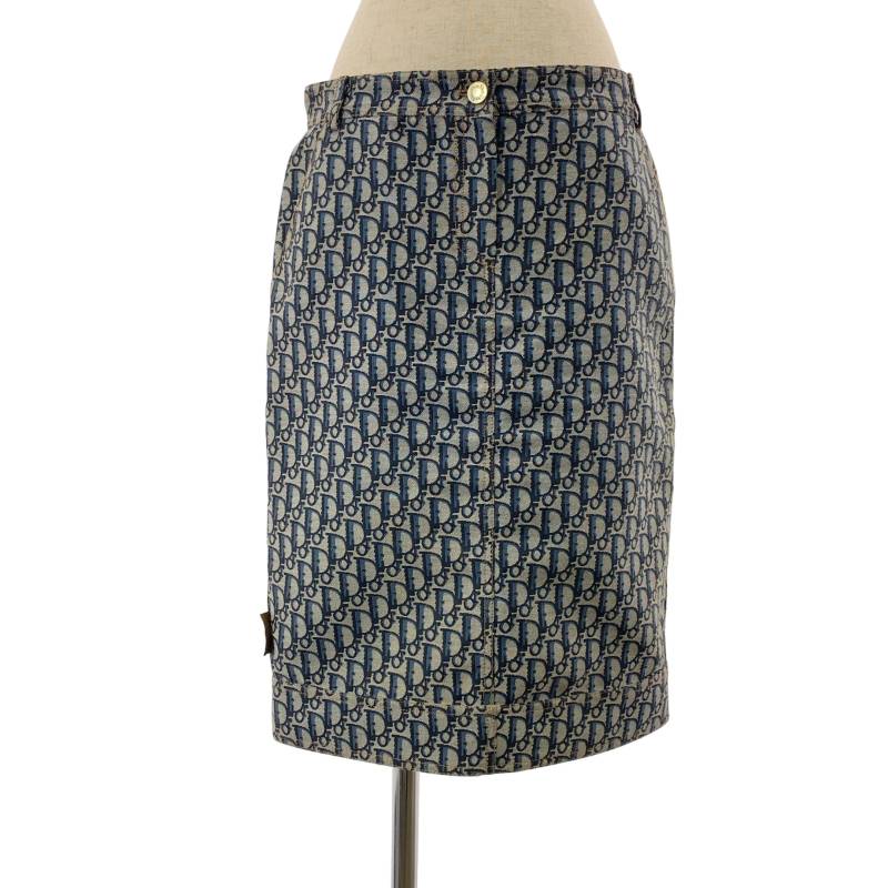 Christian Dior / クリスチャンディオール | 総柄 オブリーク ジャガード ロゴボタン バックスリット スカート | 38 | グレー/ネイビー系 | レディース 43,371円