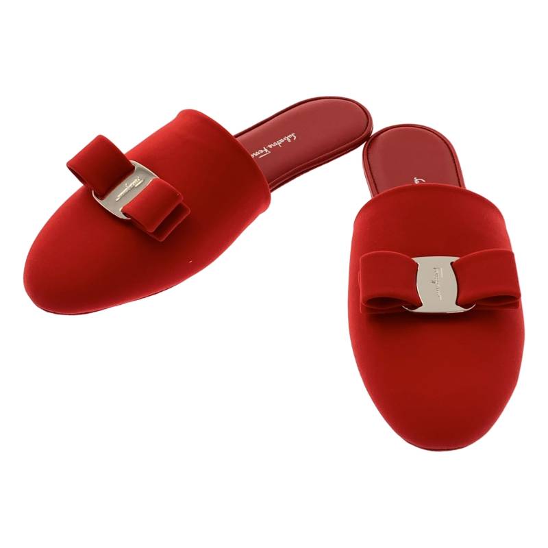 【美品】 Salvatore Ferragamo / サルヴァトーレフェラガモ | Vern Dream / ロゴ リボン ミュール サンダル | 35 | レッド | レディース