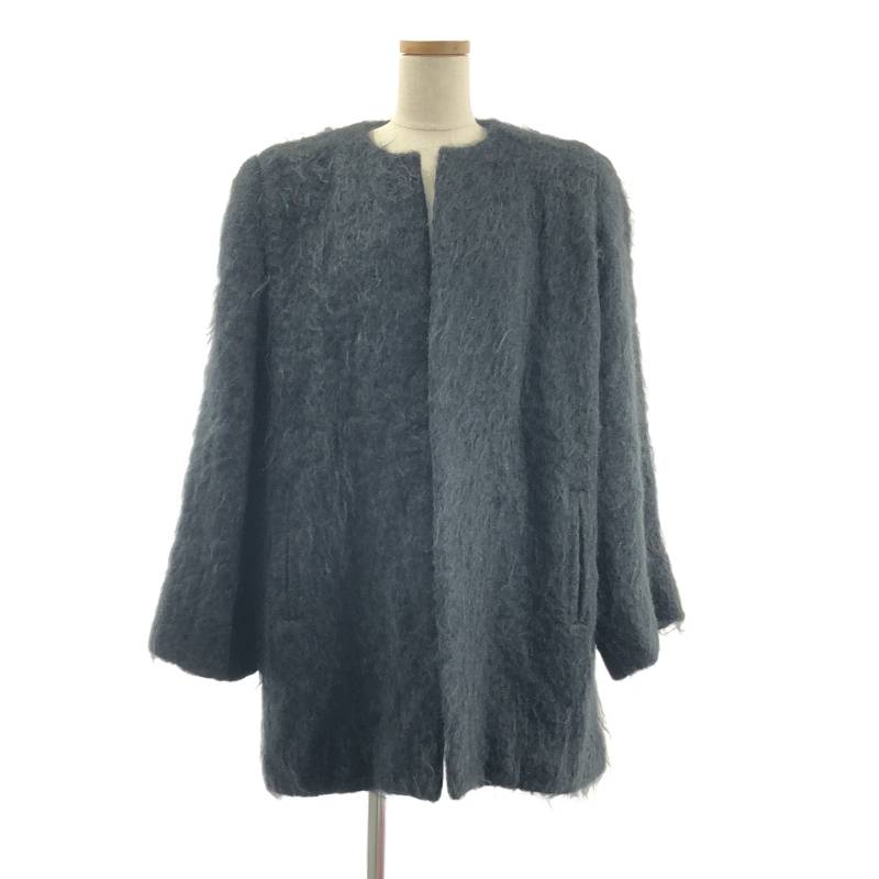 YVES SAINT LAURENT rive gauche / イヴサンローランリヴゴーシュ | Mohair Coat / ウール モヘヤ ボタンレス オーバー コート / 総裏地 | 42 | ブラック | レディース