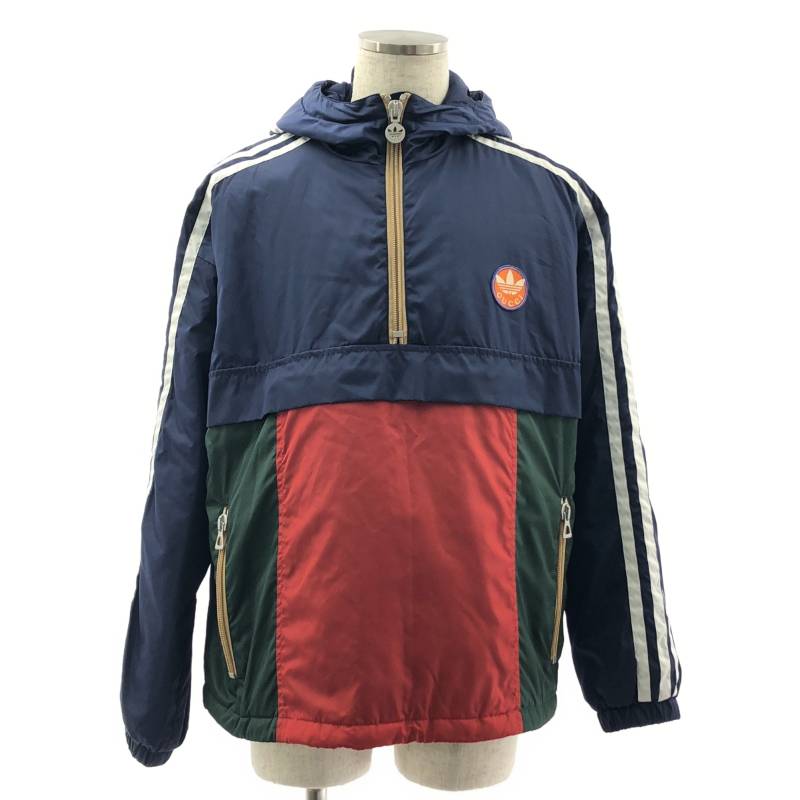 【美品】 GUCCI / グッチ | &times; adidas / アディダス トレフォイルロゴ ジップ パラシュート プルオーバー | 46 | ネイビー | メンズ｜KLD 店