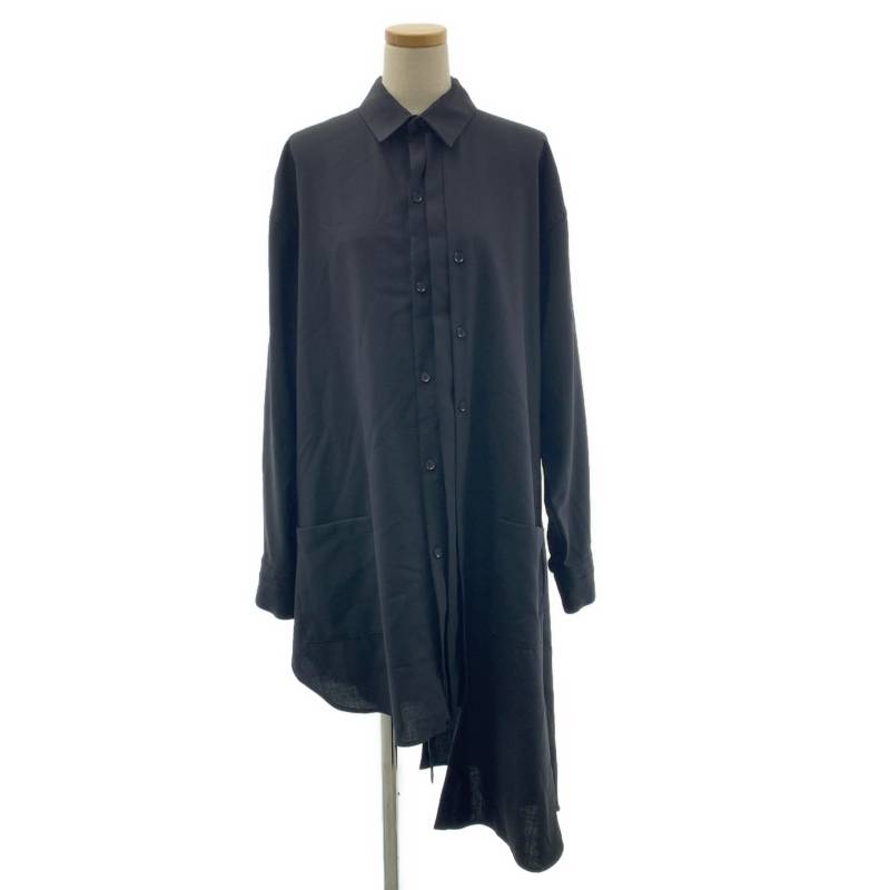 【美品】 Yohji Yamamoto FEMME / ヨウジヤマモトファム | 2025SS | WOOL PLEATED BLOUSE / オーバーシルエット ロングシャツ ジャケット | 1 | ブラック | レディース