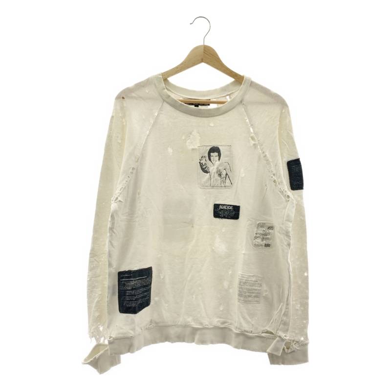 RAF SIMONS / ラフシモンズ | 2001AW | Riot Riot Riot期 デストロイ 衝突工業 継ぎ切れ 不都合 クルーネックスウェット | 48 | 白いこと | メンズ
