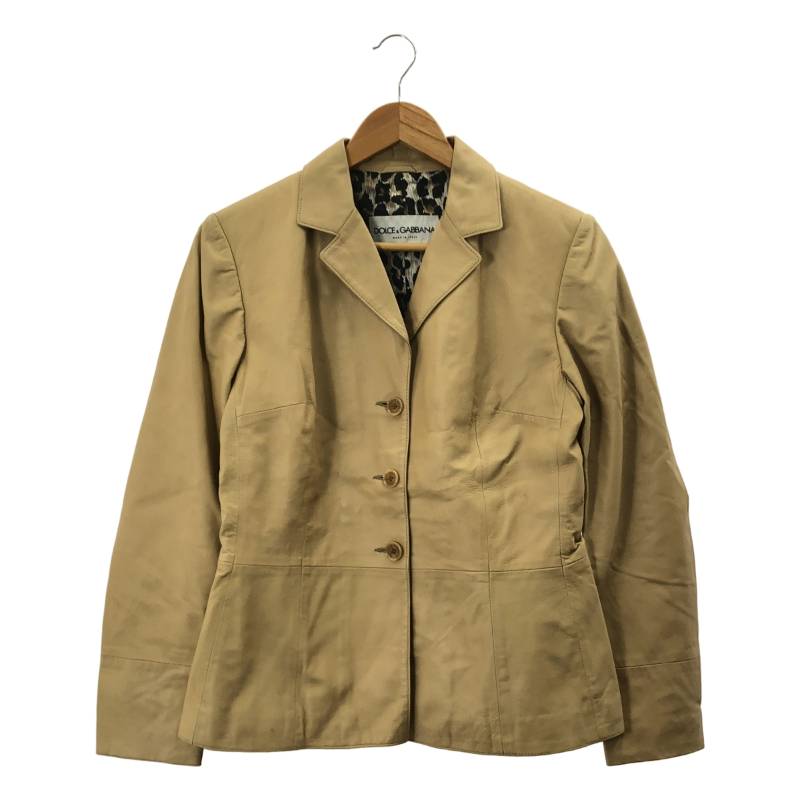 DOLCE&GABBANA / ドルチェ&ガッバーナドルガバ | レザー ロゴボタン シングルブレスト ジャケット / レオパード総裏地 | 42 | ベージュ | レディース|KLD 店