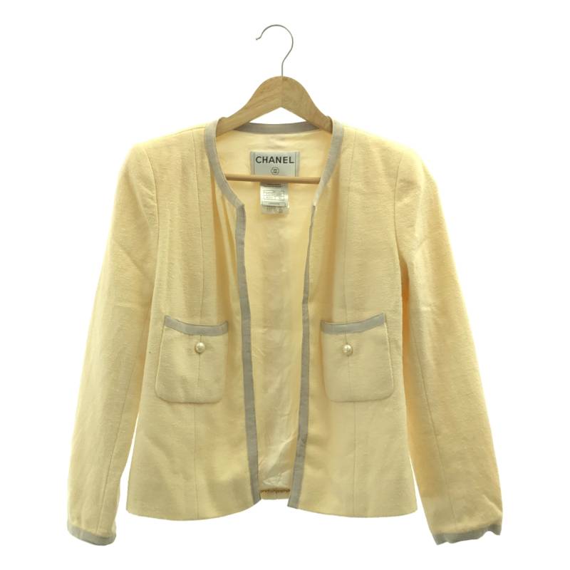 CHANEL / シャネル | ウール パールボタン ノーカラージャケット | 36 | アイボリー | レディース