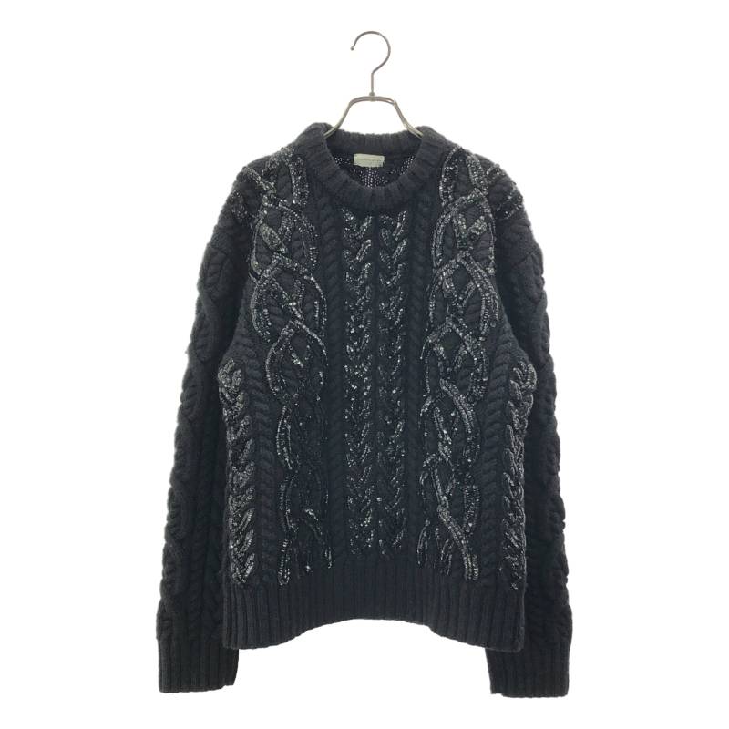 【美品】 DRIES VAN NOTEN / ドリスヴァンノッテン | 2022AW | スパンコール ケーブル オーバーサイズニット | S | ブラック | メンズ｜KLD 店