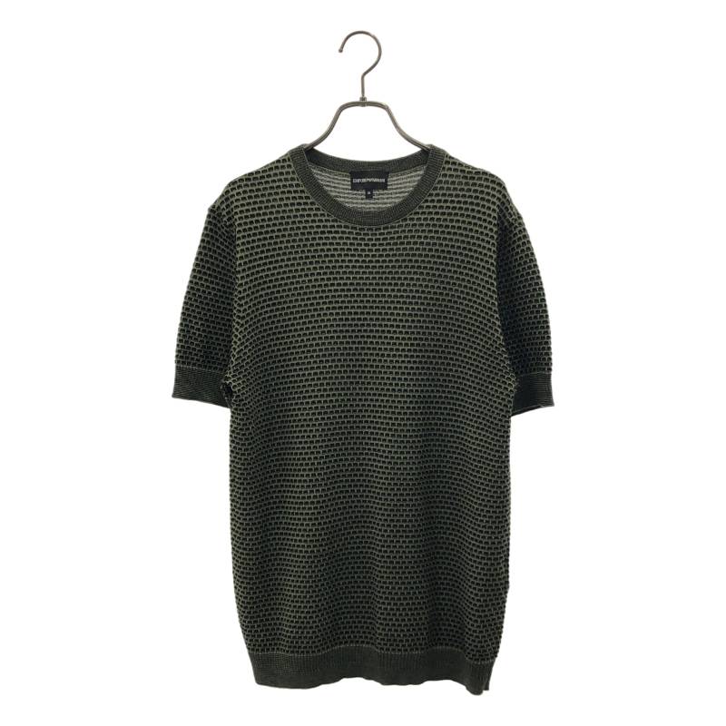 【美品】 EMPORIO ARMANI / エンポリオアルマーニ | クルーネック サマー ニット カットソー | M | ブラック/グリーン系 | メンズ