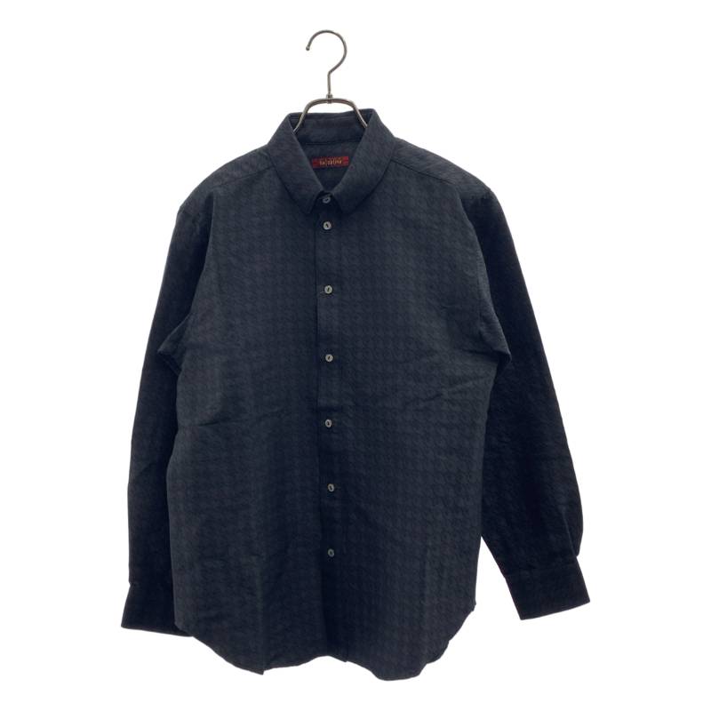 【美品】 ha | za | ma / ハザマ | 総柄 ジャガード ロゴボタン シャツ ブラウス | L | ブラック/グレー | メンズ