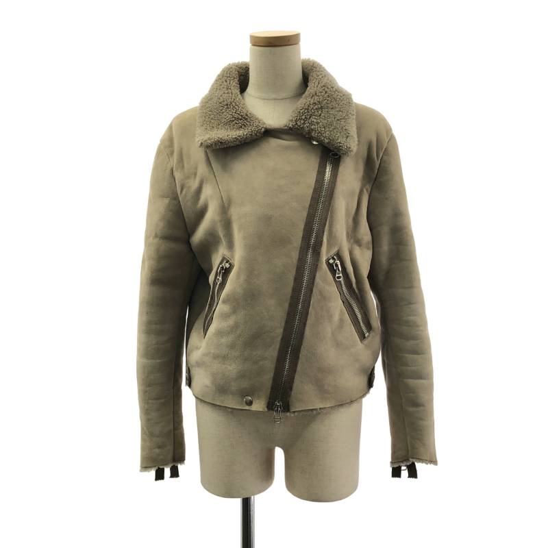 Acne / アクネ | ムートン レザー ライダース ジャケット ブルゾン | 40 | ベージュ系 | レディース