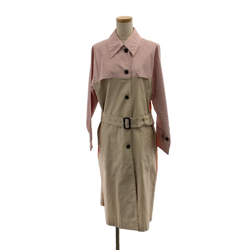 PRADA / プラダ | ベルテッド ステンカラー オーバー コート | 40S | ベージュ/ピンク/オレンジ | レディース