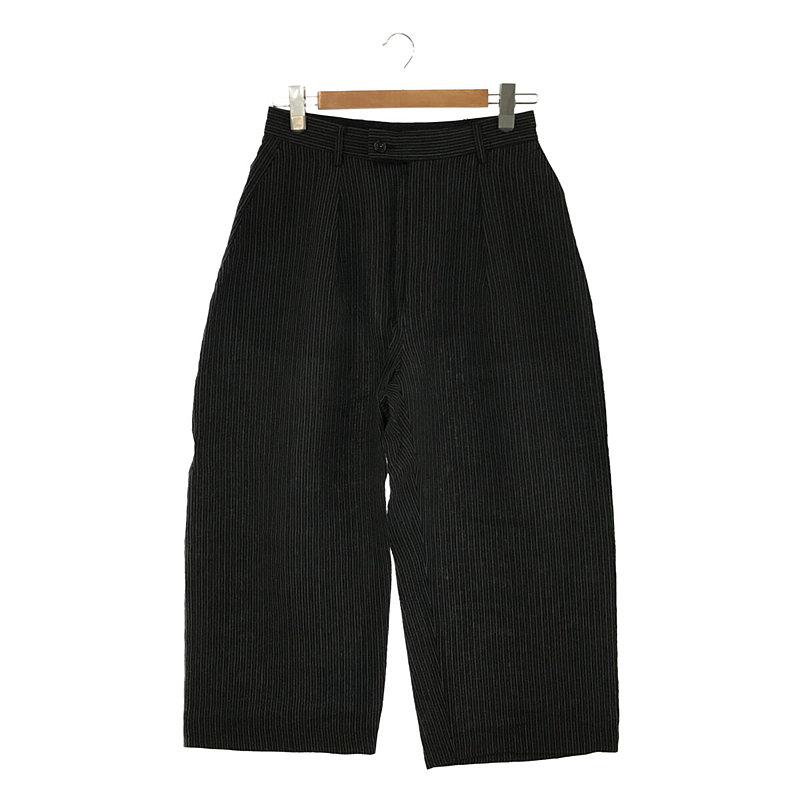 【新品】 MAINU / マイヌ | 2021SS | Linen/和紙 Ojo Stripe Side Dirts Pocket Wide Pants リネン ストライプ サイドダーツポケット ワイドパンツ | 1 | ブラック | メンズ