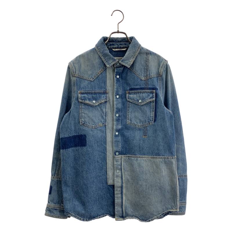 VALENTINO / ヴァレンティノ | ヴィンテージ加工 パッチワーク デニムシャツ ジャケット | 48 | インディゴ | メンズ