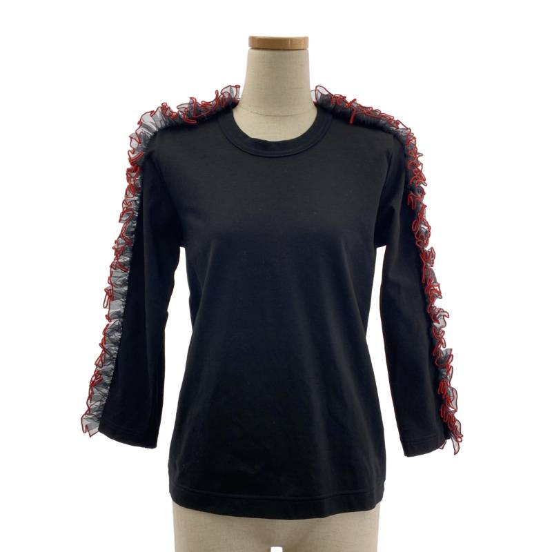 【美品】 noir kei ninomiya / ノワールケイニノミヤ | 2020AW | フリルレース装飾スリーブ クルーネック カットソー | S | ブラック/レッド | レディース|KLD 店
