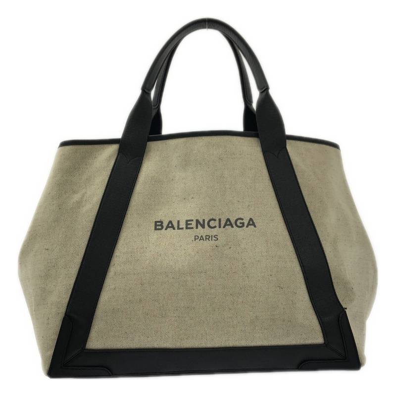 【美品】 BALENCIAGA / バレンシアガ | ネイビー カバス M コーティング キャンバス ロゴ トートバッグ 339936 | ブラック/ベージュ | メンズ
