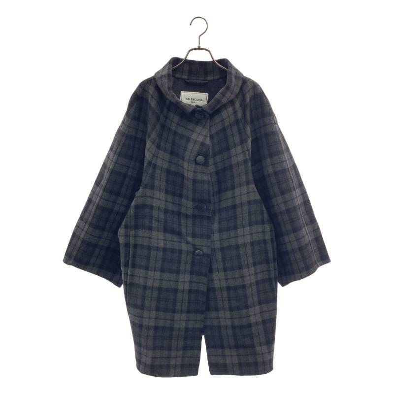 BALENCIAGA / バレンシアガ | Checked Flannel Coat チェック フランネルコート | 34 | グレー | レディース