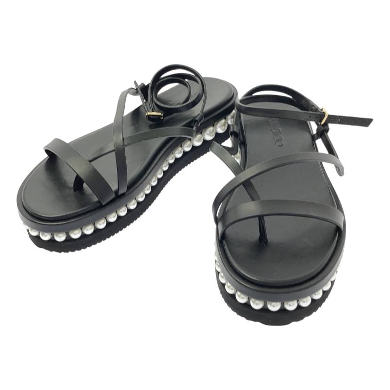 JIMMY CHOO / ジミーチュウ | PINE FLAT パール フラット ストラップ サンダル | 38 | ブラック/ホワイト | レディース