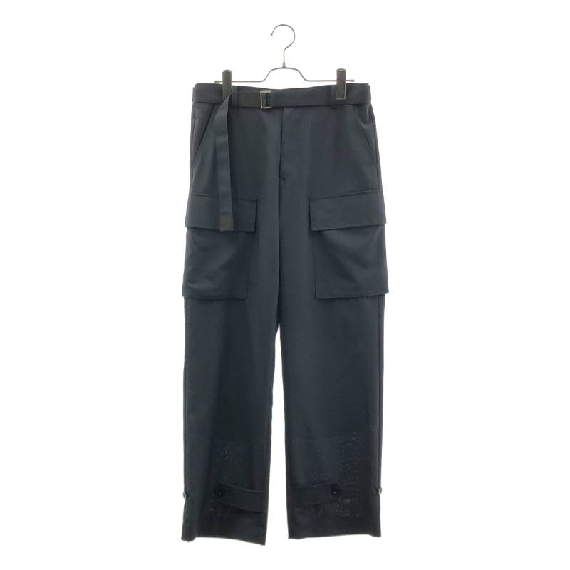 sacai / サカイ | Suiting Pants ウール ポリエステル 切替 ベルテッド カーゴパンツ | 3 | ネイビー | レディース