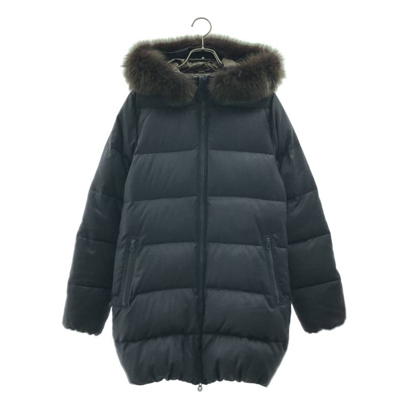 【美品】  DUVETICA / デュベティカ | Lanificio F.lli Cerruti社製 KAPPA ウール フードファー ダウンコート | 42 | ネイビー | レディース