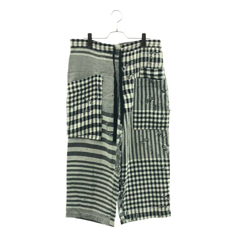 Y's / ワイズヨウジヤマモト | 2019SS | コットン ダメージ加工 ギンガムチェック クロップドパンツ | 2 | ホワイト/ブラック | レディース