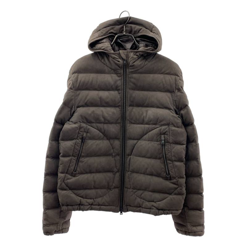 【美品】 HERNO / ヘルノ | 羊革 ロゴジップ ダウンジャケット フーディ / 総裏地 | 46 | ダークブラウン | メンズ