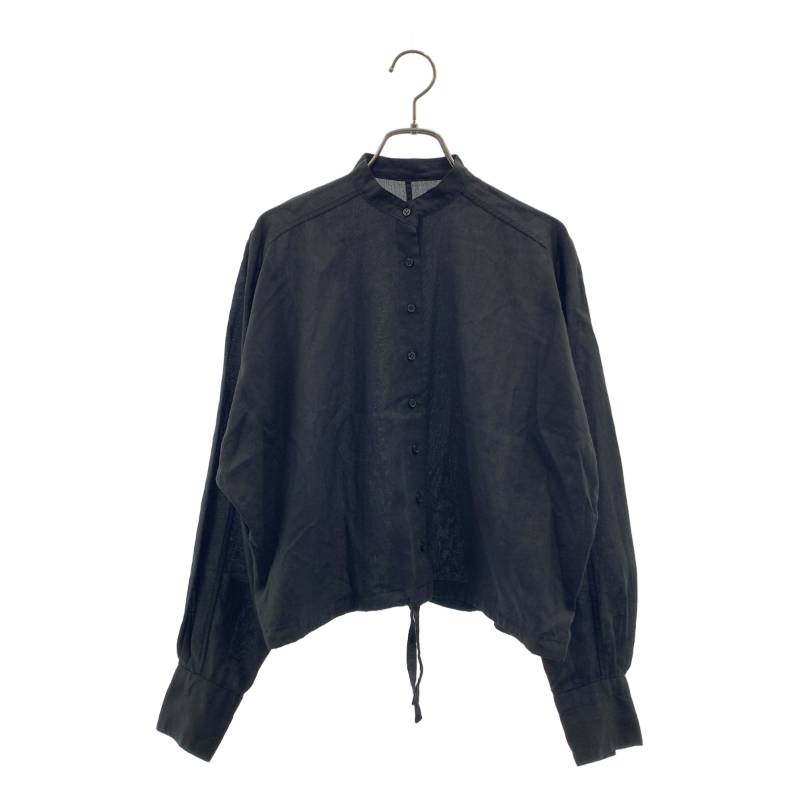 JOHN SMEDLEY / ジョンスメドレー | ドライタッチコットン ノーカラークロップドシャツ | ブラック | レディース