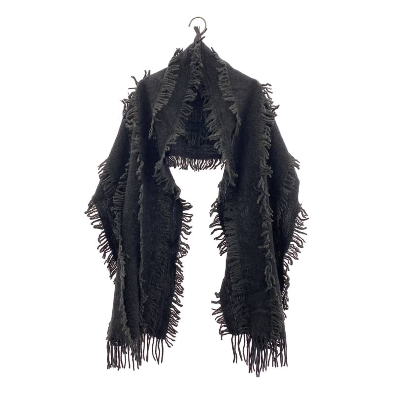 【美品】  ISSEY MIYAKE / イッセイミヤケ | 羊毛 フリンジ えり巻き 袈裟 / ユニ一発やる | F | 濃灰色/薄墨色系