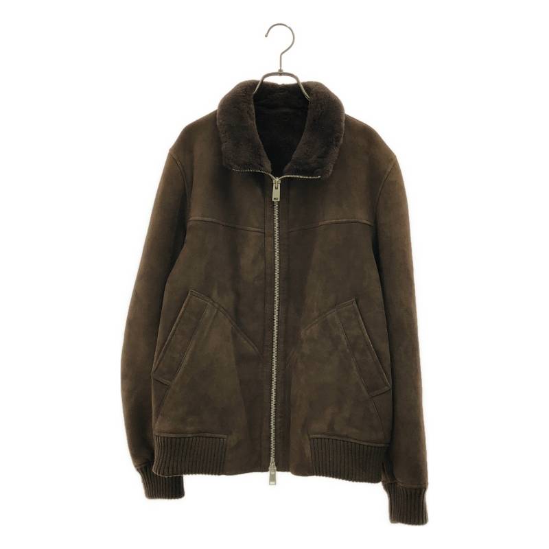 【美品】 ARMA / アルマ | 羊革 ムートン レザー ボア ロゴジップ ジャケット | 46 | ブラウン | メンズ