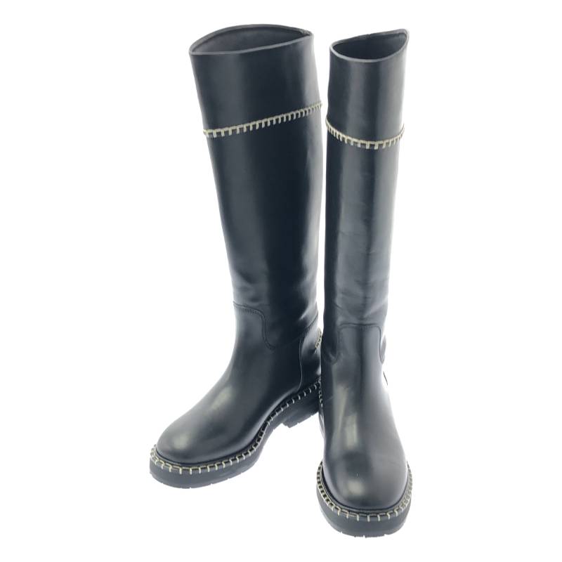 【美品】  Chloe / クロエ | Noua Stitched Leather Knee High Boots / ノア 編み目 なめし革 ロングブーツ | 37 | 黒いこと | レディース
