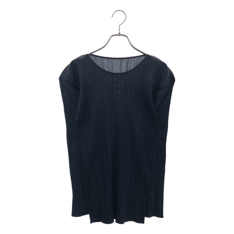 PLEATS PLEASE ISSEY MIYAKE / プリーツプリーズイッセイミヤケ | プリーツ クルーネック カットソー | 3 | ネイビー | レディース