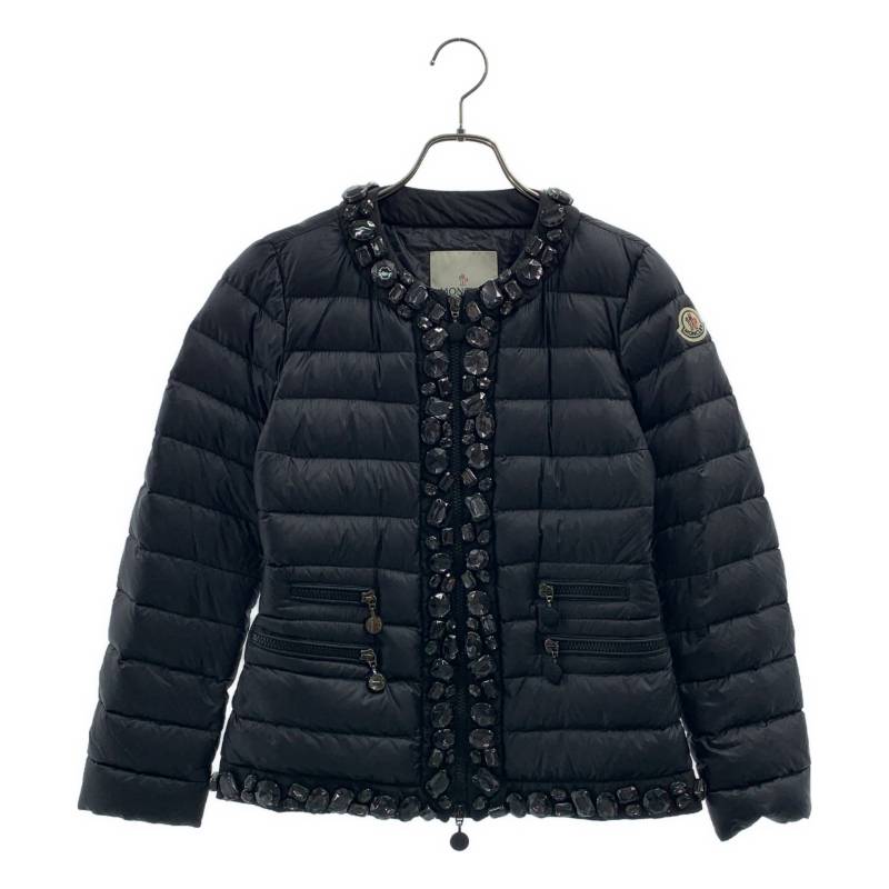 MONCLER / モンクレール | VELUE ビジュー装飾 ノーカラー ダウンジャケット | 00 | ブラック | レディース