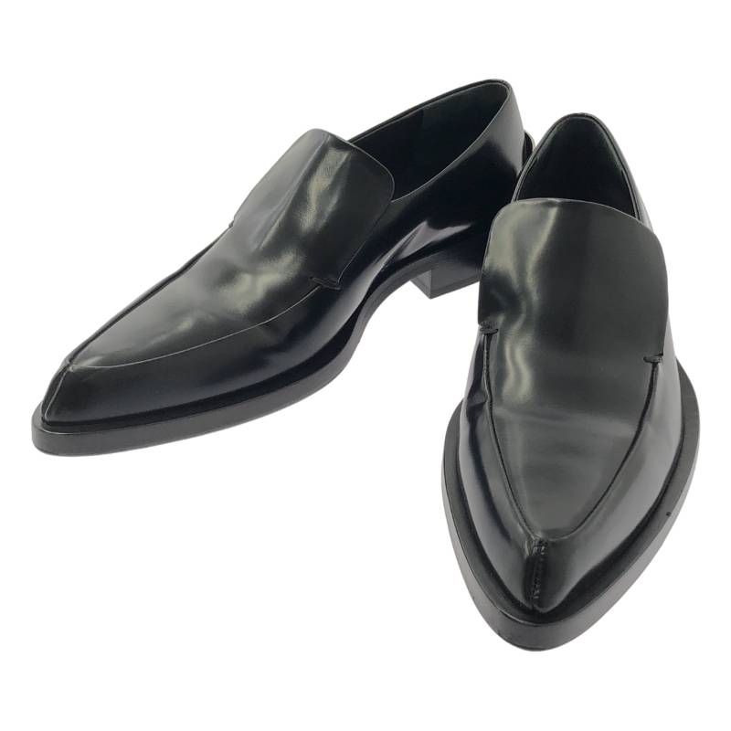 【美品】 JIL SANDER / ジルサンダー | LOAFER BOX LEATHER メタル ポインテッドトゥ ローファ | 37 1/2 | ブラック/シルバー | レディース