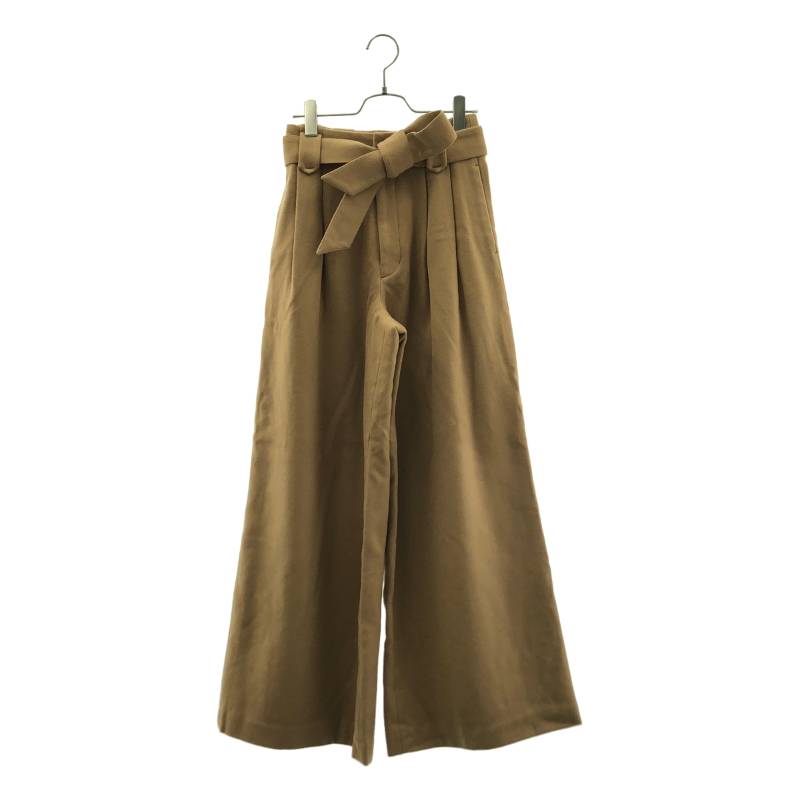 【美品】 NOWOS / ノーウォス | ウール カシミヤ ベルテッド 2タック ワイドパンツ | M | ベージュ | レディース