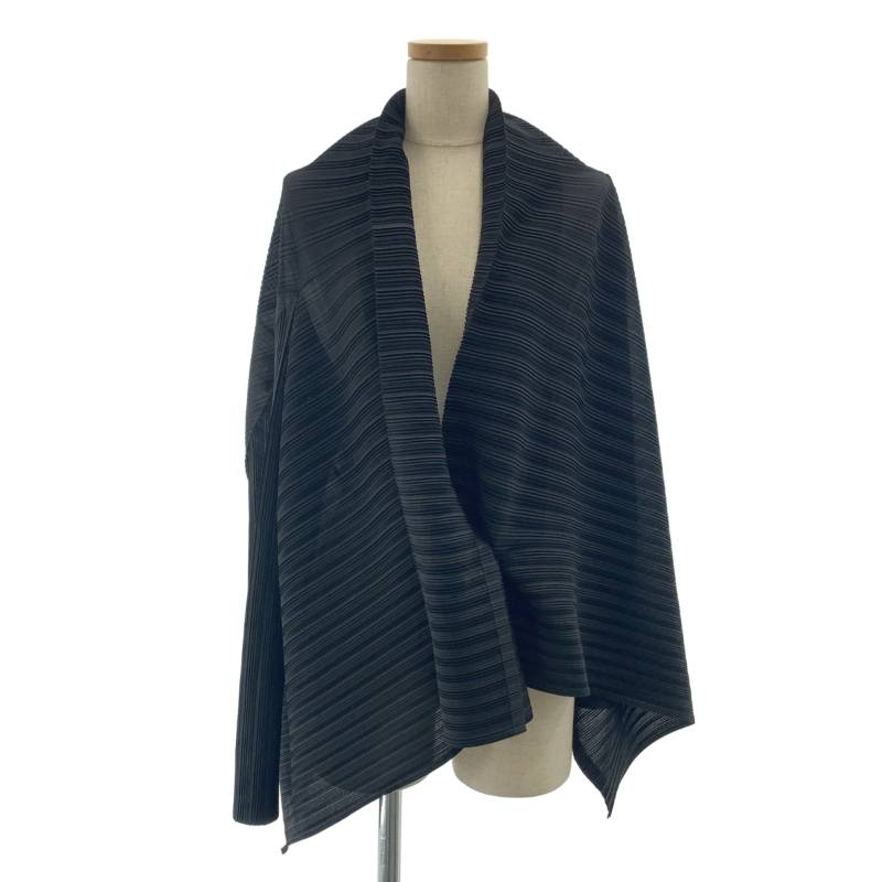 【美品】 PLEATS PLEASE ISSEY MIYAKE / プリーツプリーズイッセイミヤケ | 変形 オーバーシルエット カーディガン ジャケット | 3 | ブラック | レディース