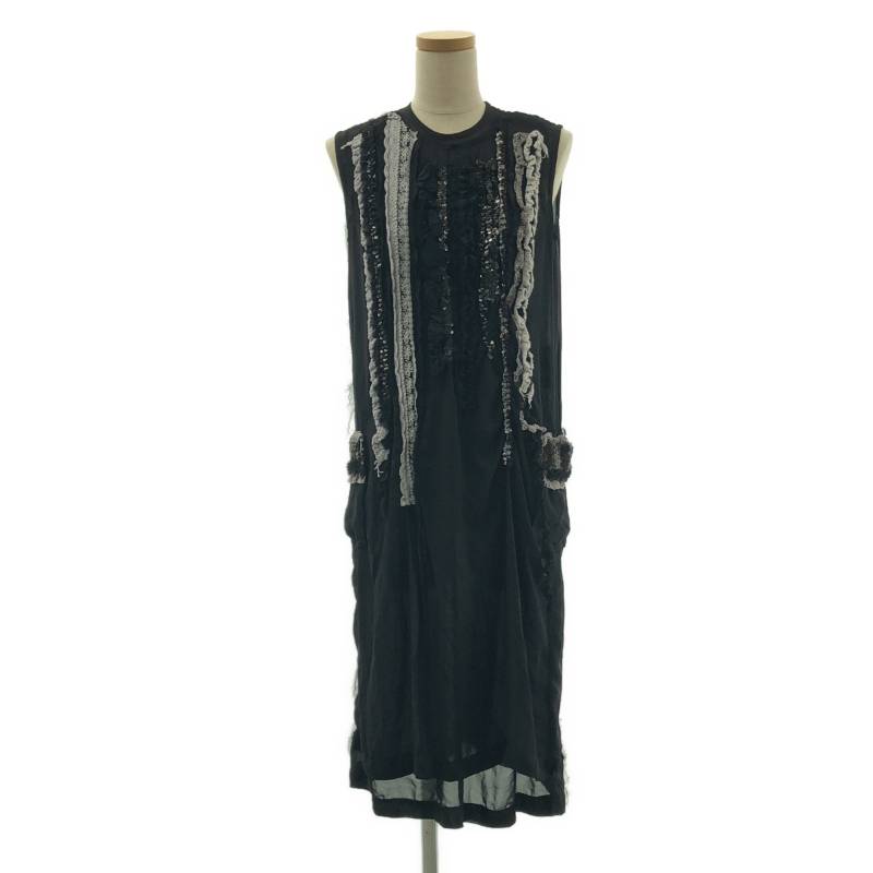 tricot COMME des GARCONS / トリココムデギャルソン | 2006AW | スパンコール フリル装飾 ノースリーブワンピース | S | ブラック | レディース