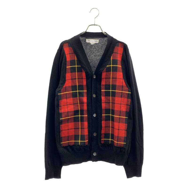 COMME des GARCONS SHIRT / コムデギャルソンシャツ | 2020AW | タータンチェック フランネル 切替 ニット カーディガン | M | ブラック/レッド | メンズ