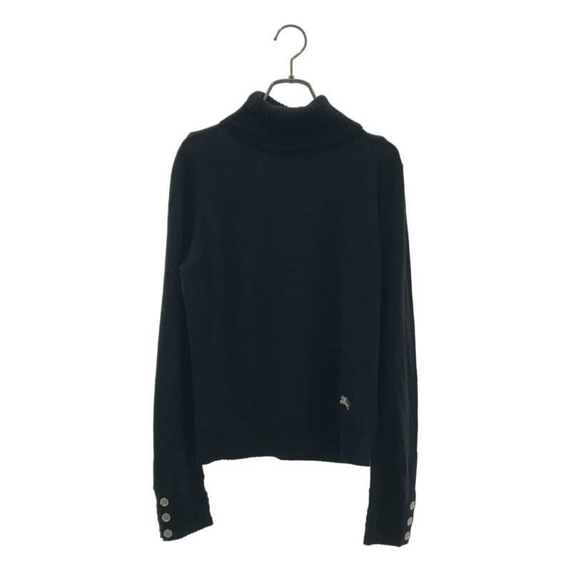 【美品】 Burberry / バーバリー | ロゴボタン タートルネック リブ ニット セーター | 2 | ブラック | レディース