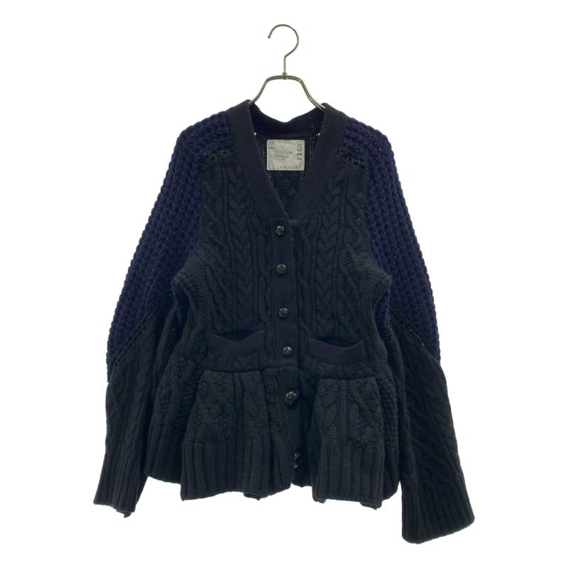 sacai / サカイ | ウール ケーブル ニット カーディガン | 2 | ネイビー/ブラック | レディース｜KLD 店