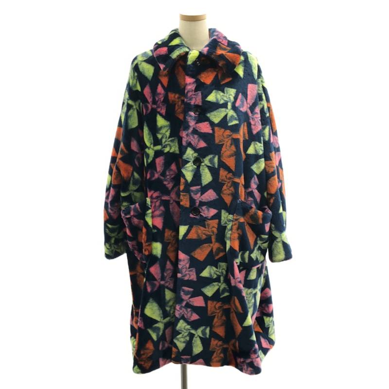 【美品】 COMME des GARCONS / コムデギャルソン | 2013AW | ポリエステル ファー オーバーシルエット コート / 総裏地 | S | ネイビー/マルチカラー | レディース