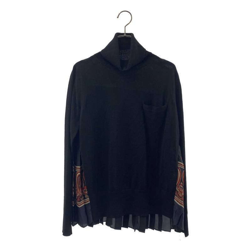 sacai / サカイ | プリーツ 切替 タートルネックニット | 1 | ブラック/ネイビー | レディース