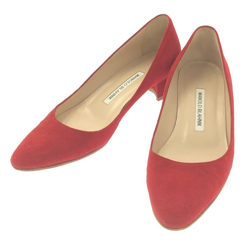 【美品】 MANOLO BLAHNIK / マノロブラニク | LISTONY / リストニー スエード ローヒール パンプス | 37.5 | レッド | レディース