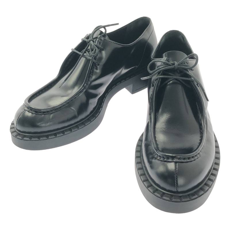 【美品】  PRADA / プラダ | Brushed Leather Lace-up Loafers 置き目ファ | 40 | 黒いこと | レディース